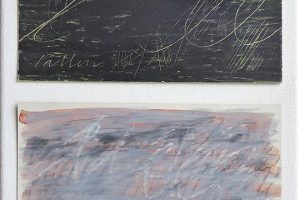 Karten - Wirbel; hinweggefegt, je 8,2 x 17,4 cm , Wachstifte und Bleistift auf Papier 2014
