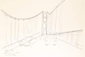 day 49 arrival in S.F., 21 x 29,5 cm, Kohle auf Papier